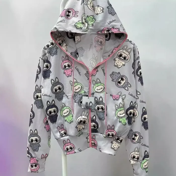 Labubu Cartoon Hoodie - Kawaii Anime Print Hooded Sweatshirt for Women - Image 7